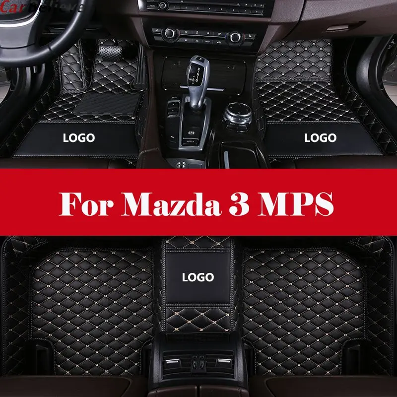 

Automotive interior Double layer Carpet Car Floor Mats Front& Rear Liner Leather Auto Mats For Mazda 3 MPS