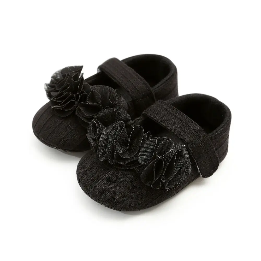 От 0 до 18 месяцев; обувь для новорожденных девочек; мягкие пинетки для новорождённых с цветочным рисунком; повседневная детская обувь; Всесезонная обувь - Цвет: Черный