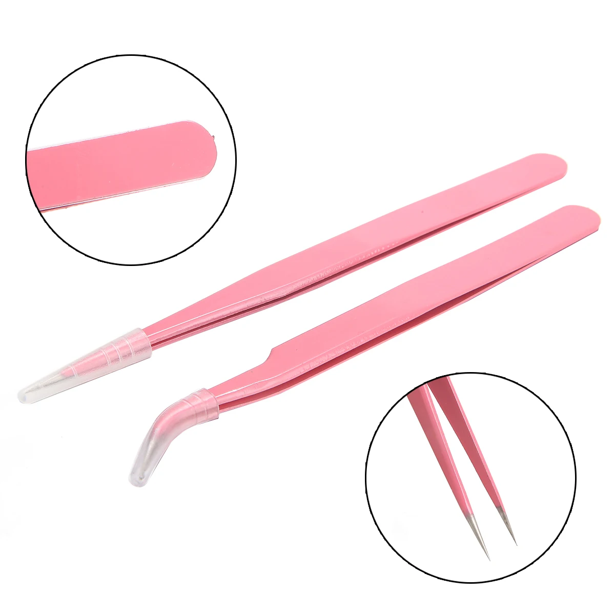 Mayitr 2pcs Fashion Pink Stainless Steel Eyelash Extension Straight+ bend Optional Tweezers Professional Eye Lashes Tweezers