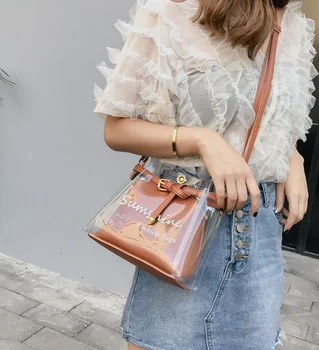 

Small bag women's fashionable transparent jelly female printed bag portable shoulder all-match messenger bag