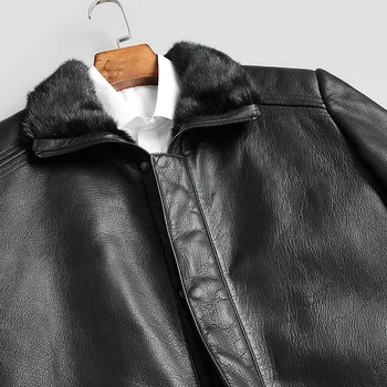 

Real Sheepskin Genuine Leather Men Mink Fur Winter Coat Korean Mens Leahter Jacket Casaco 873 YY1038