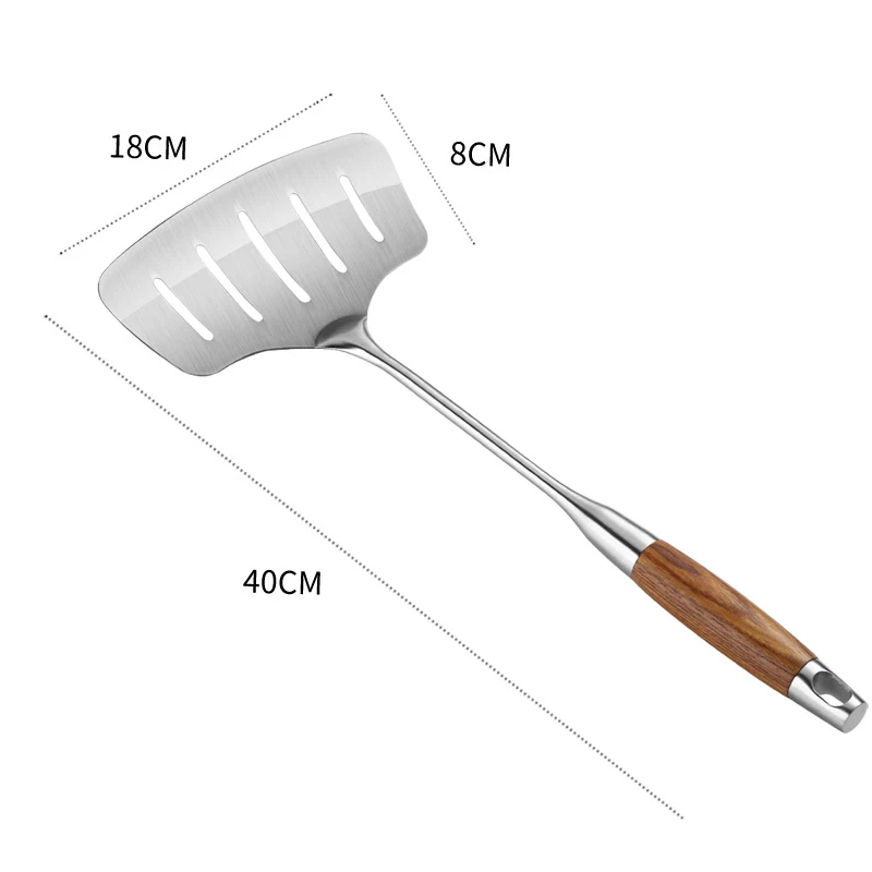 Новая жареная лопата из нержавеющей стали с длинной ручкой кухонная утварь ручка для инструмента Лопата XOA88 - Цвет: rosewood