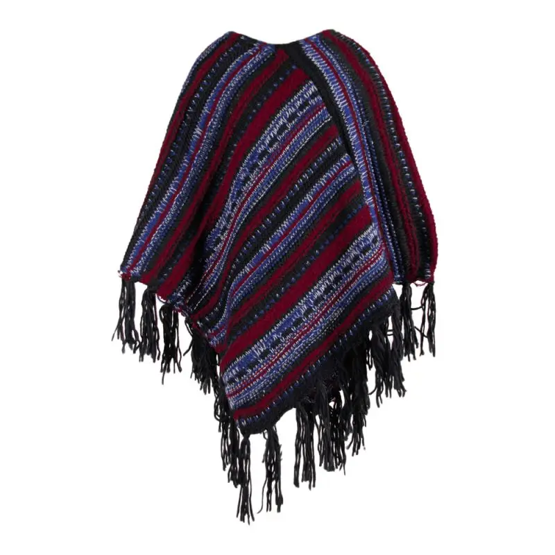 Пончо Накидки для женщин зимние теплые Boho полосатые шали с кисточками Вязаная кашемировая шаль модный элегантный свитер