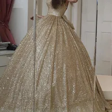 Пышные шикарные платья для выпускного вечера с золотыми блестками с милым бантом пушистые Бальные платья милые блестящие платья для выпускного вечера Vestido Formatura