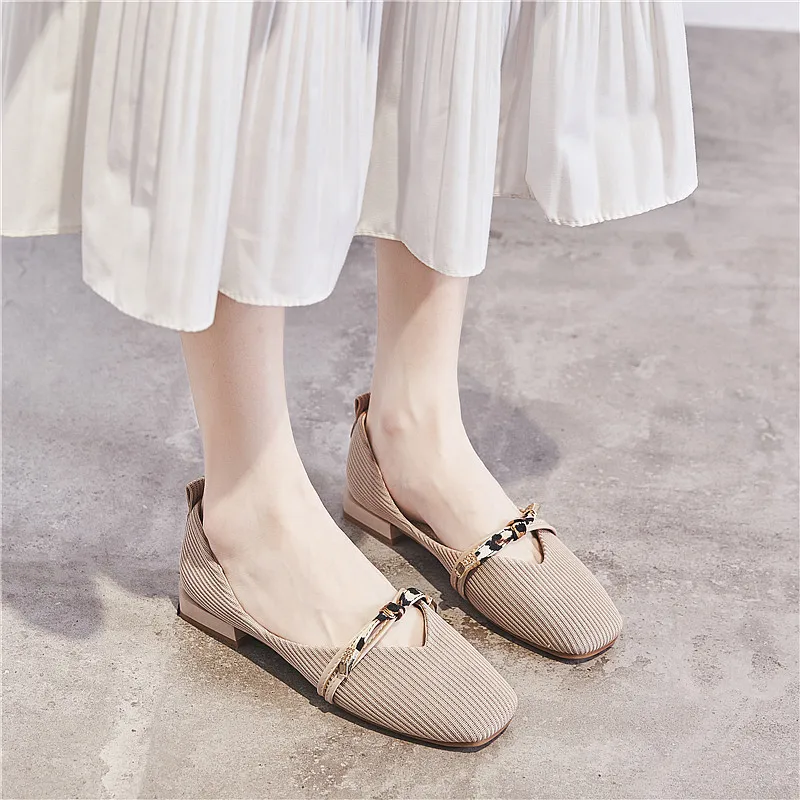 

Moccosins Women's Flat 2019 New Style Summer Versatile Fairy-Style Square Head Low-Cut Gentle Every Evening Shoes Grandma Shoes
