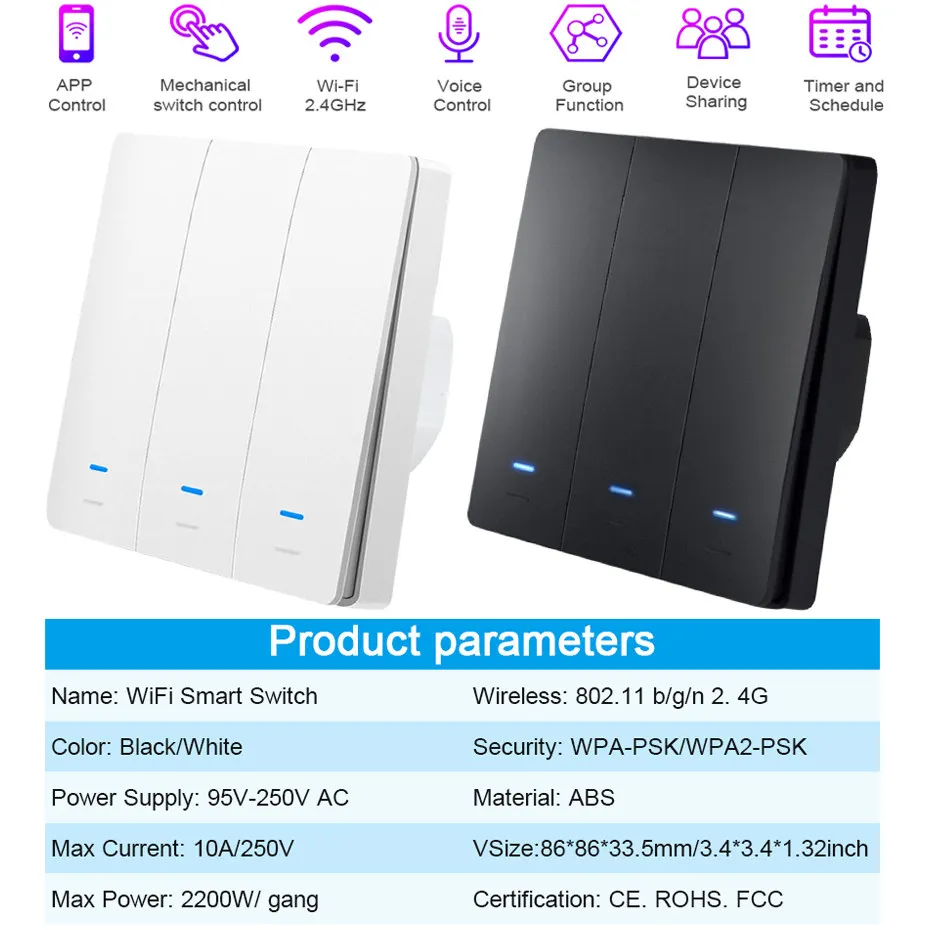 ЕС Wi Fi Смарт Tuya переключатель 86 Размеры Беспроводной дистанционный светильник