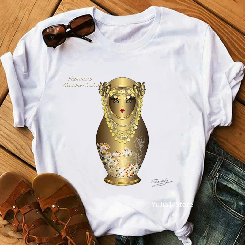 Russian Doll T-Shirt Women'S Clothing 2024 Funny Summer Fashion Tshirt Femme White Casual T Shirt Female Harajuku Shirt