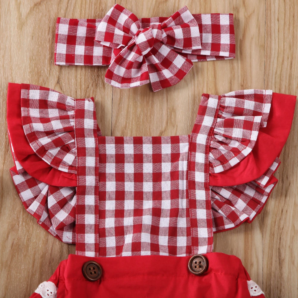 Emmababy Рождество Одежда для новорожденных девочек с кружевными оборками и рукавами с перекрещивающимися на спине бретелями, платье принцессы Детский комбинезон с повязкой-бантом Рождественская одежда