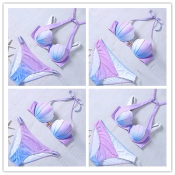 

New Sexy Bikini Set Women Gradient Shell Bikini Separated Swimsuit Swimsuit Summer Beach Low Waist Swimsuit