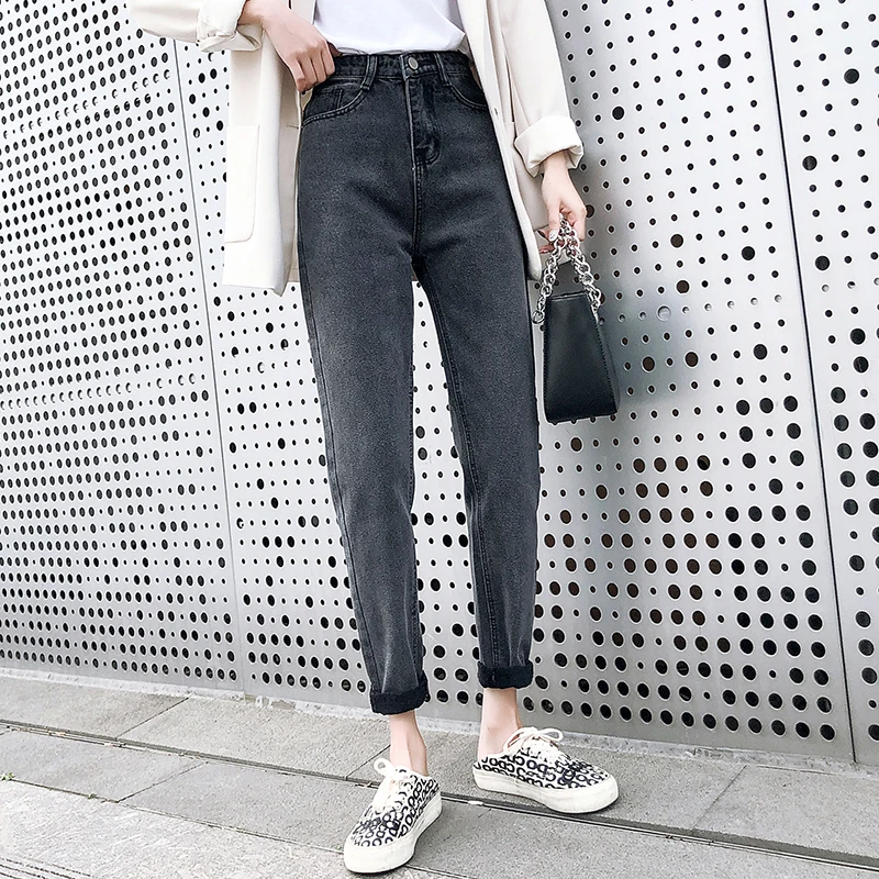 Dark grey long Абрикосовые женские джинсы укороченные длинные два дизайна шаровары джинсовые брюки - Цвет: Dark grey long