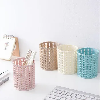 

Hollow Out Wick-resistant Desktop Storage Box Plastic Office Circular Storage Container Creative Student Simple Small Pen Contai