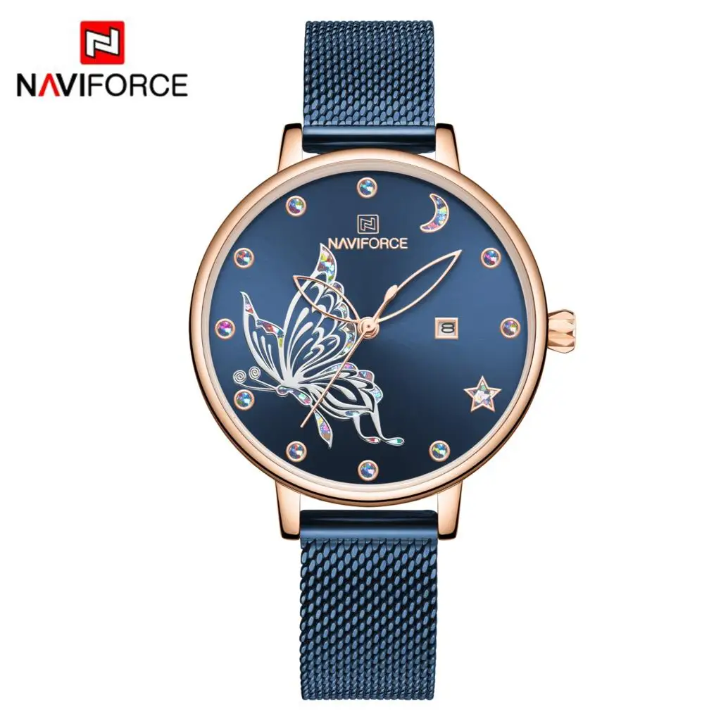 NAVIFORCE Роскошные Брендовые Часы женские модные платья кварцевые женский, сетчатый из нержавеющей стали водонепроницаемый Повседневный подарок для девушек женщин - Цвет: RGBE