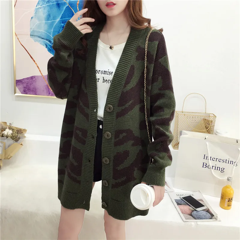 Woherb Harajuku свитер с леопардовой раскраской Женский Повседневный Свободный кардиган осень негабаритный вязаный кардиган джемпер Pull Femme 22979