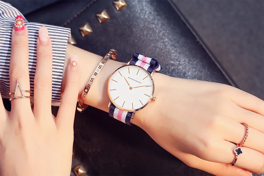 Relogio Feminino Hannah Martin люксовый бренд DW стильные женские часы Япония движение розовое золото водонепроницаемые нейлоновые женские кварцевые часы
