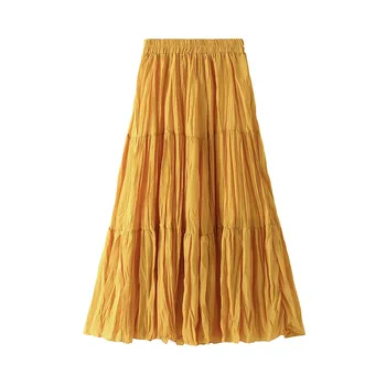 

Women Plus Size Skirts Womens WF0055 Ladies Yellow Green Black White Skirts jupe femme A Line Long Skirt jupe