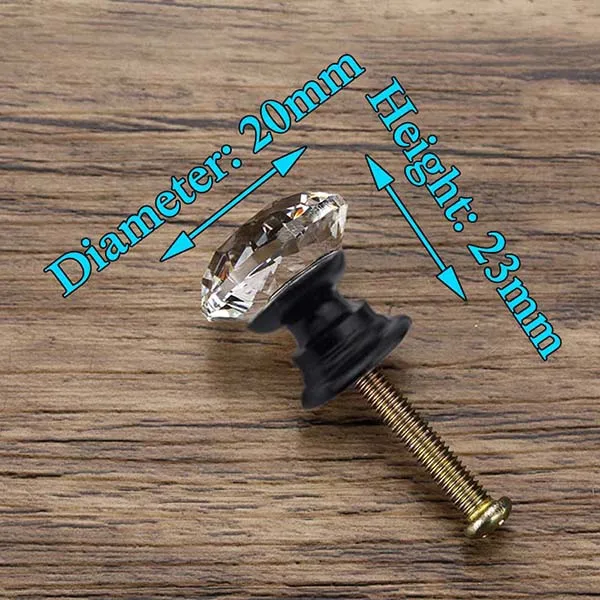 KAK 30mm Diamond Shape Design Crystal Glass Knobs Cupboard Pulls Drawer Knobs Kitchen Cabinet Handles Furniture Handle Hardware 20mm Black Base