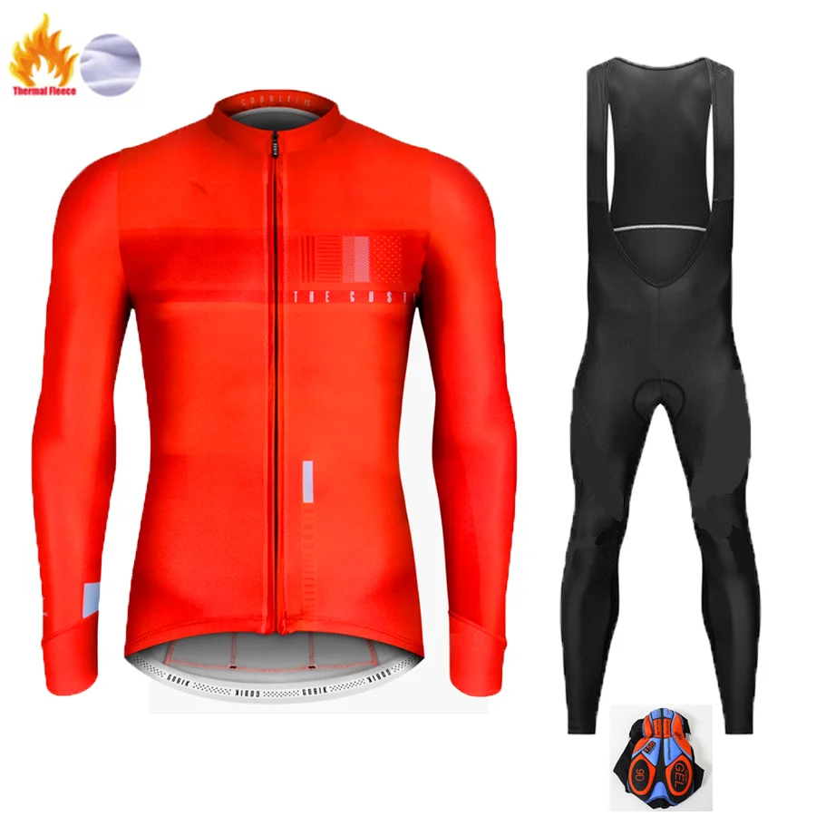 Командная GOBIKING зимняя флисовая велосипедная футболка 9D гелевый набор велосипедная одежда мужская Ropa Ciclismo Теплая Флисовая велосипедная одежда - Цвет: Fleece long sleeve