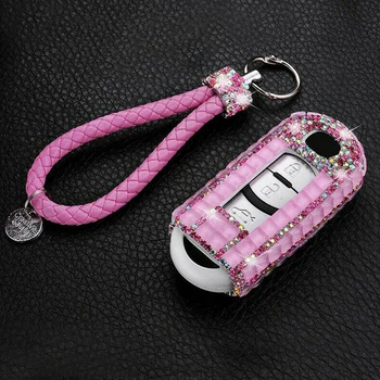 

New Bling Diamond Car Remote Key Case Fob Bag Cover With Keychain For Mazda CX4 CX5