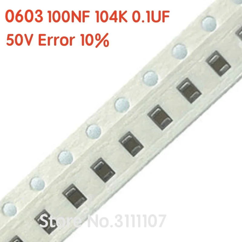 300PCS/LOT 0603 100NF Error 10% 50V 104 100nf 0603 SMD Thick Film Chip Multilayer Ceramic Capacitor