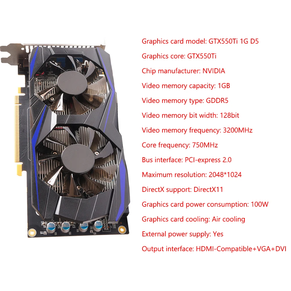 good video card for gaming pc GTX550Ti Low-Noise Graphics Card PCI-Express 2.0 HDMI-Compatible 1GB GDDR5 NVIDIA Graphic Card with Dual Cooling Fan display card for pc