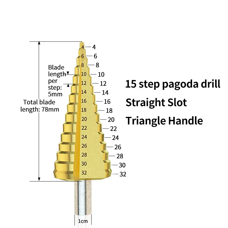GANCHUN, 3 шт., пагода, металлическое стальное ступенчатое сверло, форма треугольника, хвостовик для металла, дерева, дырокол, стальное конусное сверло, набор