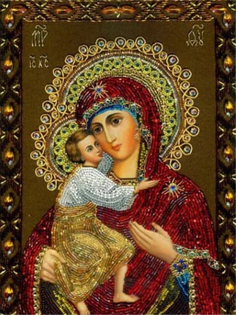 Round Full Diamond Embroidery Religion Icon DIY Cross Stitch Diamond Painting Virgin Mary Rhinestone Full Drill Diamond Mosaic - Цвет: 5