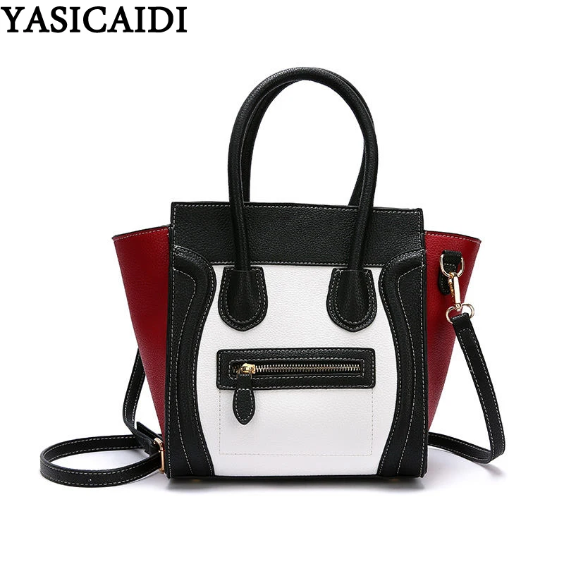 

YASICAIDI Panelled Leather Tote Bag Rivet Decor PU Female Handbag Big Satchel Crossbody Shoulder Bags For Women Sac A Main Femme