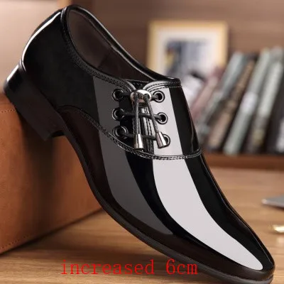 Classic 6cm Men High Heel Shoes Formal Mens Party Loafers Brown Patent Leather Dress Shoes Men Oxfords Fashion Mens Pointy Shoes - Цвет: Черный