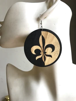 

new arrive 6cm round simple style Fleur de lis flower template wooden drop earrings