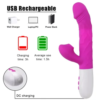 3 In 1 Heating Rabbit Vibrator Telescopic Rotating Dildo Clitoris Sucking Vagina G Spot Stimulate Vibrators Sex Toys for Women 4