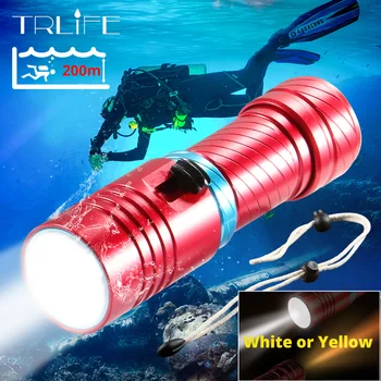 

IPX8 Waterproof Dive Underwater 200 Meter Professional Diving Flashlight Torches White/Yellow Lamp Dive Light Camping Lanterna