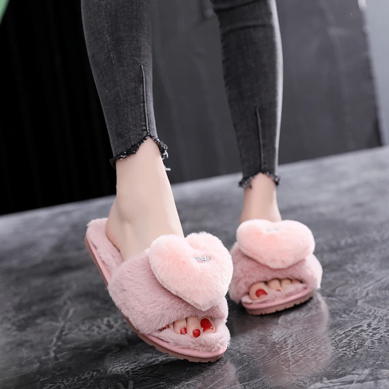 SWQZVT 2020 Women house slippers shoes open toe bedroom floor slippers for women love non-slip pink indoor winter shoes ladies (10)