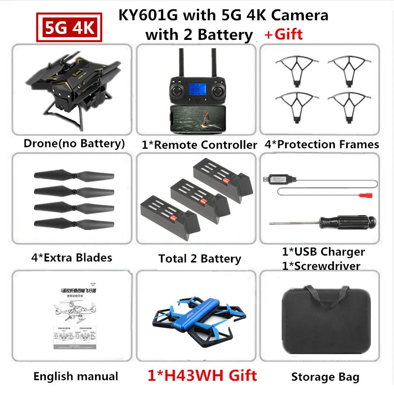 Радиоуправляемый Дрон KY601G gps Квадрокоптер с 5G 4K HD камерой 2000 м Дистанция управления Pro Selfie Follow Me Квадрокоптер игрушка VS E520S - Цвет: B6 4K Cam Carry Box