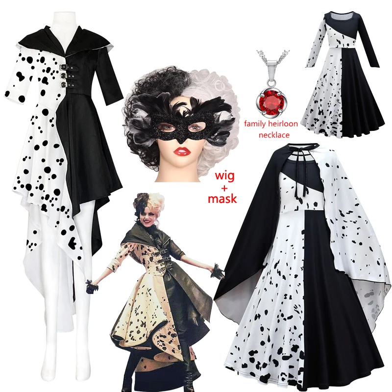 Костюм Cruella для косплея De Vil платье Deville женский наряд девочек Детский костюм на