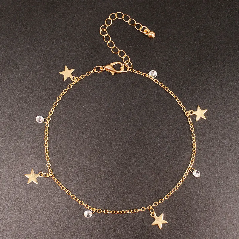 

New Exquisite Star Beach Anklets Foot Chain Gold Silver Crystal Pendant Adjustable Ankle Bracelets for Women Barefoot Jewelry