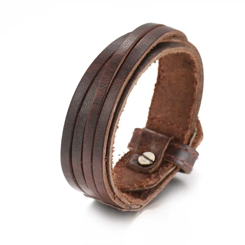 Vintage Hand Woven Multilayer Leather BraceletCuff Wide Leather Adjustable Bracelet For Men Leather Bracelet