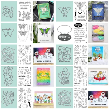 

Butterfly Litlle Girls Animals Bear Deer crocodile Clear Stamps set and Coordinating dies For Scrapbooking Craft Die Cut Card