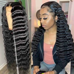 30 inch Deep Wave 13x6 360 Lace Frontal Human Hair Wigs Brazilian HD Lace Closure Loose Deep Water Curly Wig For Black Women