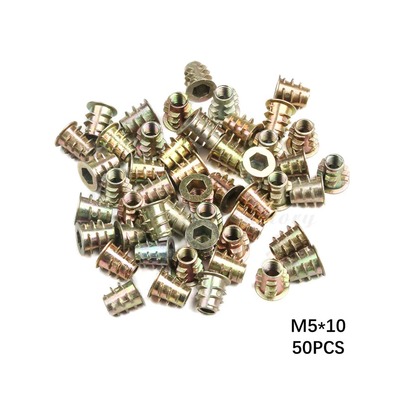 Zinc Alloy Thread 50Pcs For Wood Insert Nut M4 M5 M6 M8 Flanged Hex Drive Head Furniture Nuts Kit Bolts And Nuts