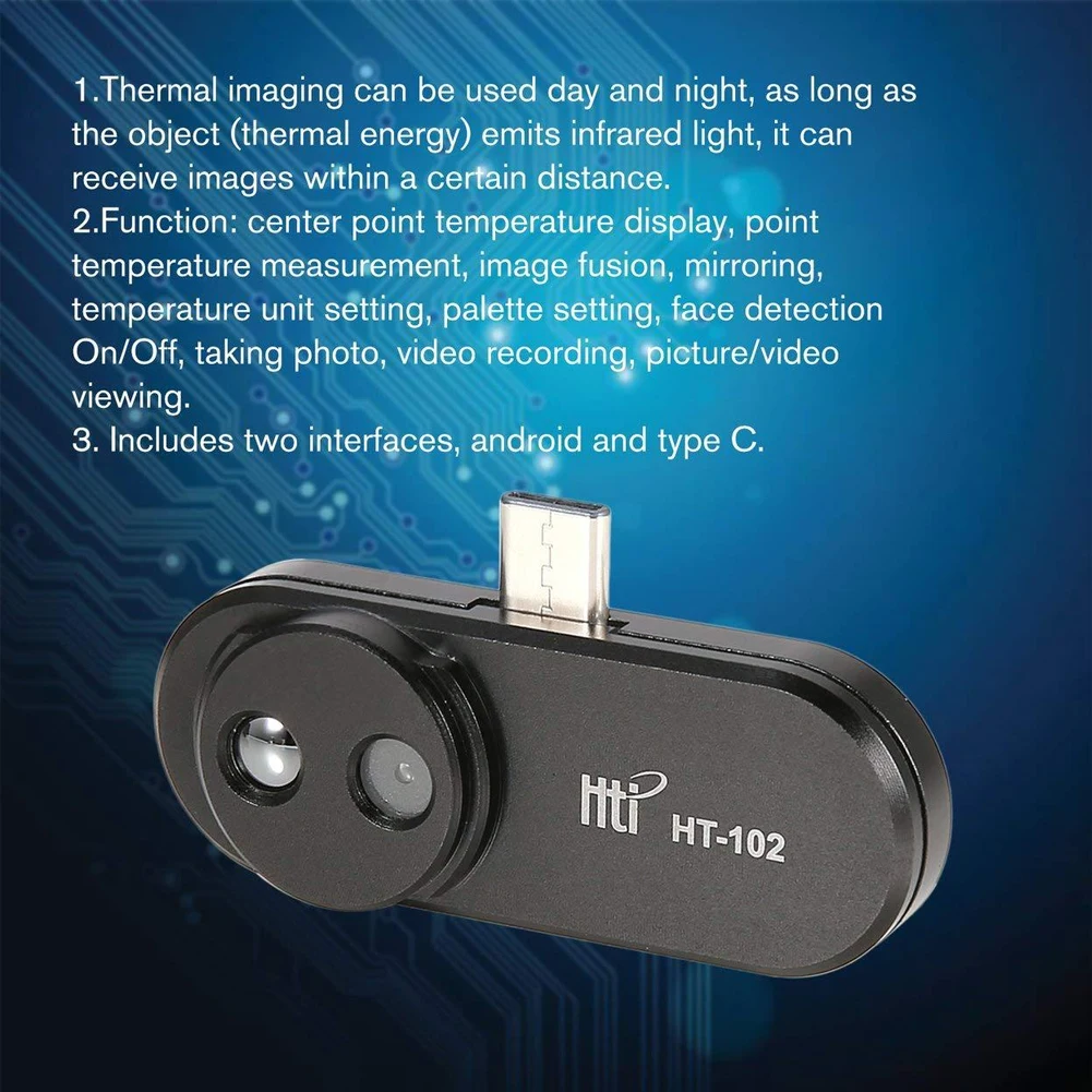 HT-102 термометр Многофункциональный метр Ручной обнаружения мобильного телефона инфракрасный черный высокий тепловизор для Android