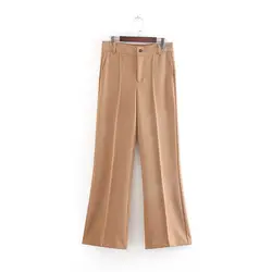 Для женщин Стильный костюм из плотной ткани flare брюки на молнии с карманами, в европейском стиле, женские брюки длиной до щиколотки брюки