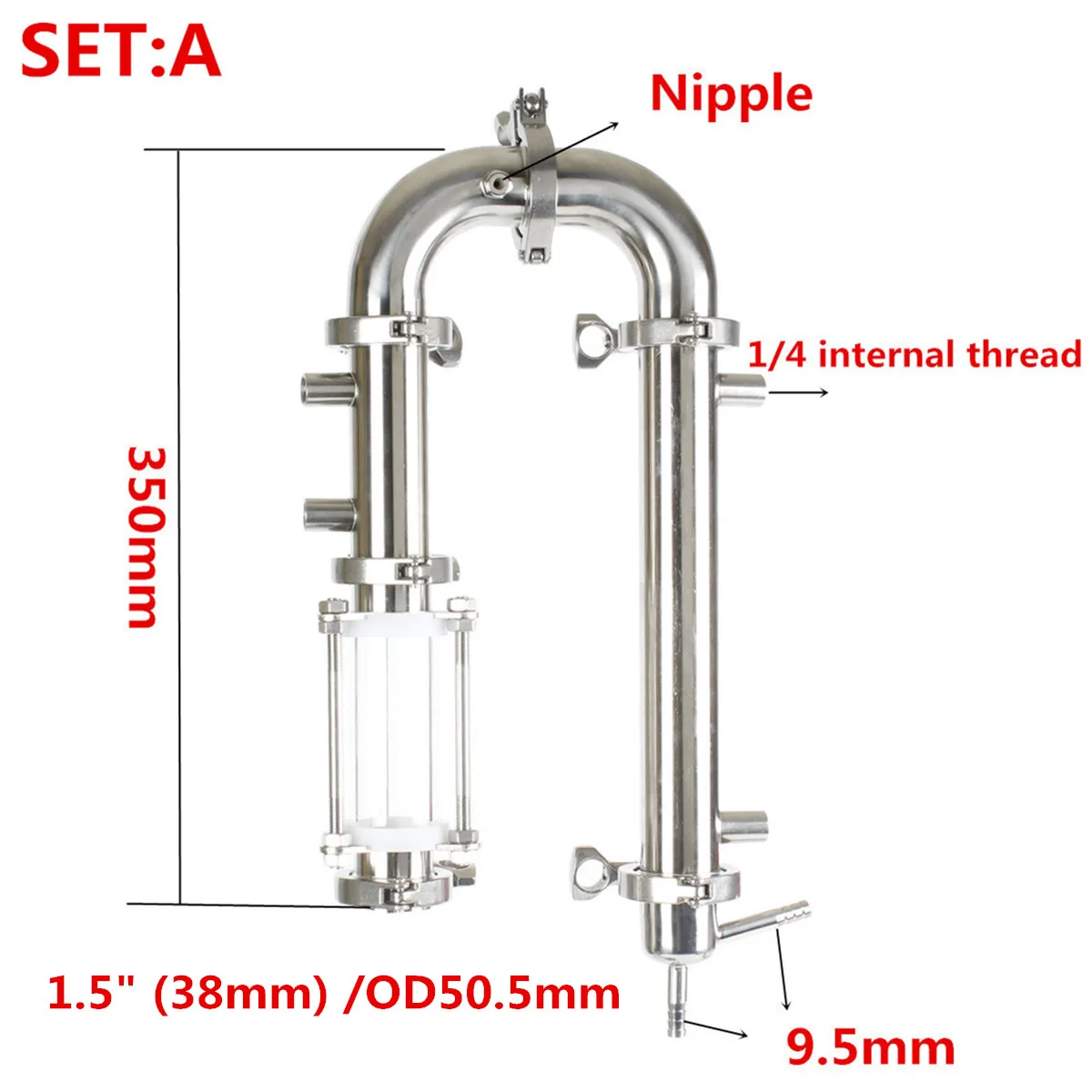 

Sanitary Steel 304 1.5" (38mm) OD50.5mm Reflux tower, Distiller , Column for distillation