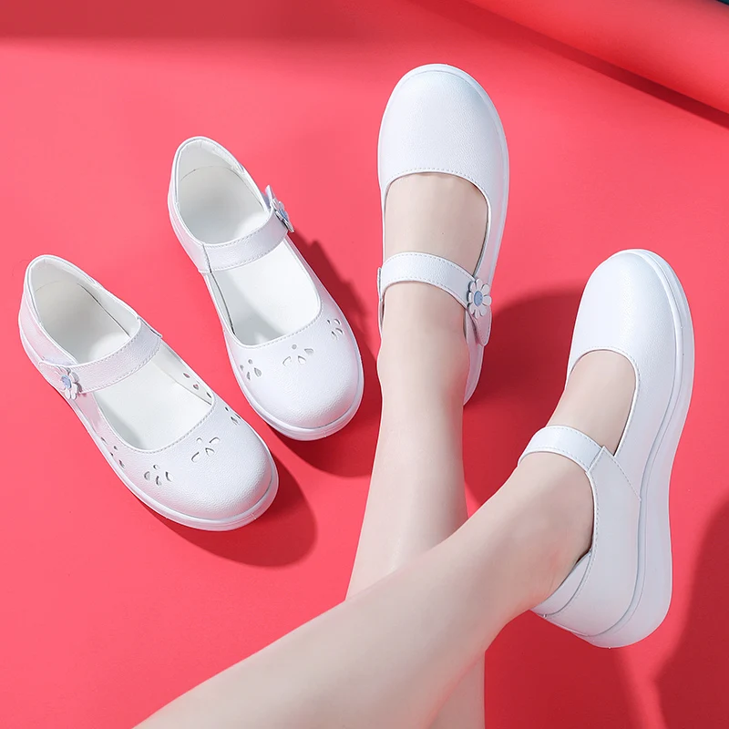 TIMETANG Ladies slip on lolita Shoes Leather Mary Janes Nurse Shoes Woman White Flats kawaii Designer Spring Summer zapatillas ballet flats shoes cute	