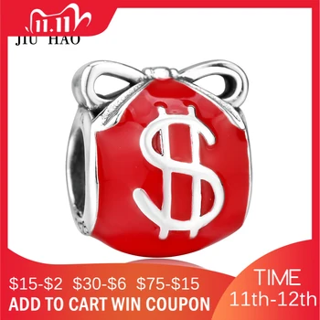 

925 Sterling Silver red Epoxy Round Shape beads womens accessories trendy 2018 Fit Original JIUHAO Charms Bracelet Jewelry
