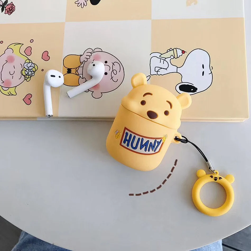 A1 Для AirPods 2/1 чехол с милым мультяшным медведем Винни-пухом чехол для наушников для Apple Airpods 2 мягкий силиконовый чехол с кольцом на палец - Цвет: A1