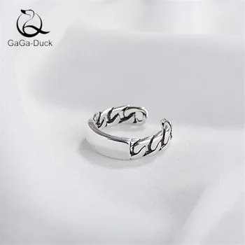 

New Retro Jewelry Thai Silver Square 925 Sterling Silver Geometric Twist Chain Shaped Women Opening Rings R97