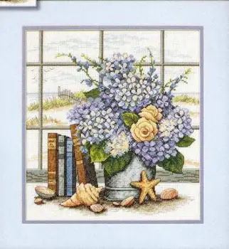 

100% egypt COTTON Counted Cross Stitch Kit Hydrangeas And Shells Books Hydrangea Shell DIM 35166