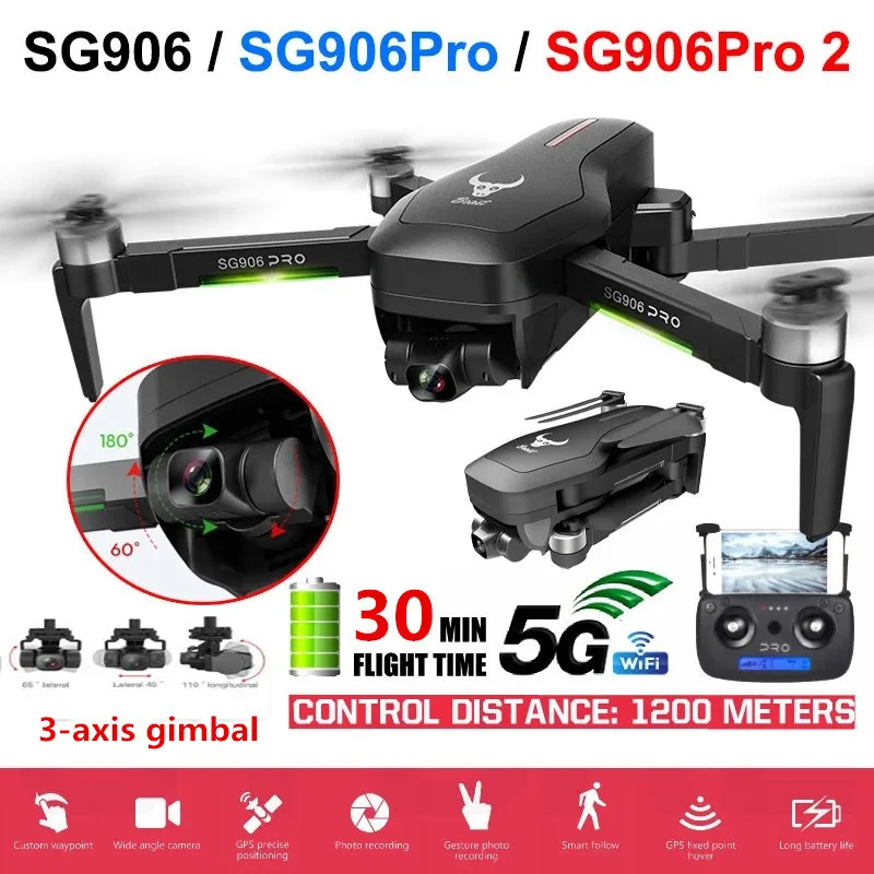 US $200.99 Best Drone SG906 PRO 2 GPS With 3 Axis SelfStabilizing Gimbal WiFi FPV 4K Camera Dron Brushless Drone Quadcopter Support SD