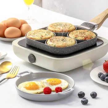 

Four-hole Omelet Pan For Eggs Ham Temperature Instruction Frying Pans Non-stick No Oil-smoke Breakfast Kitchen Cooking Bacon Pan