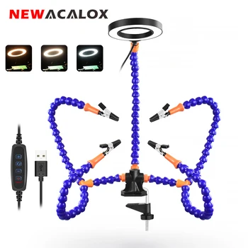 NEWACALOX 테이블 클램프 납땜 도우미 손, 제 3 의 손 도구 납땜 스테이션, USB 3X 조명 돋보기 용접 수리 도구